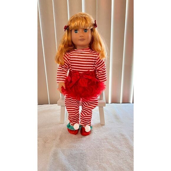 BATTAT OUR GENERATION STRAWBERRY BLONDE BLUE EYES IN ELF OUTFIT CHRISTMAS 18" - Picture 4 of 7